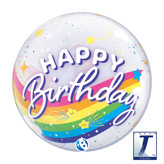 22 inch Bubble Balloon featuring a colourful Birthday Rainbow Unicorn design.