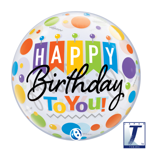 22 inch Bubble Balloon featuring a colourful Birthday Banner design.