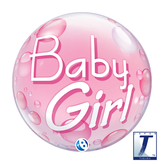22 inch Single Bubble Balloon featuring a pink Baby Girl design.