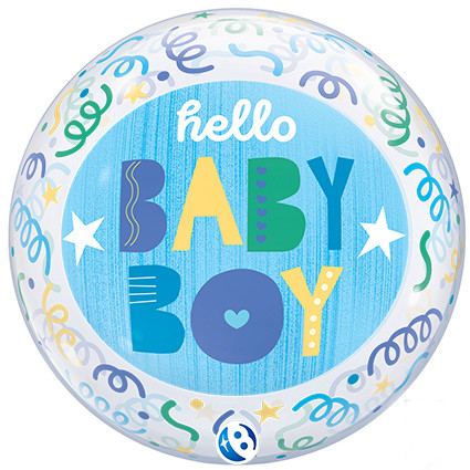 22 inch Single Bubble Balloon featuring a Baby Boy Streamers design.