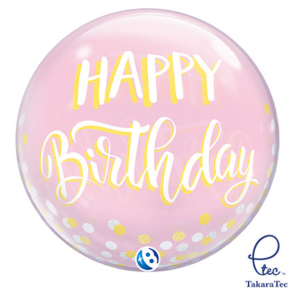Single Bubble Balloon Happy Birthday Confetti Pastel Pink 22"/55cm - 1pc