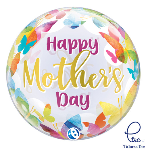 Single Bubble Mother's Day Watercolor Butterflies 22"/55cm - 1 pack