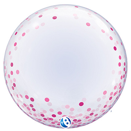 24 inch transparent DecoBubble featuring pink confetti dots.