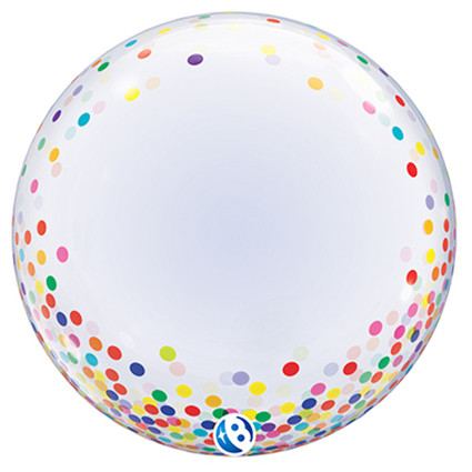 24 inch transparent DecoBubble featuring colourful confetti dots.