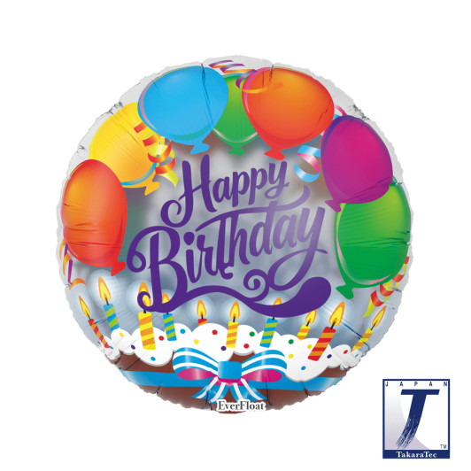 18 inch EverFloat balloon featuring birthday balloons and candles.