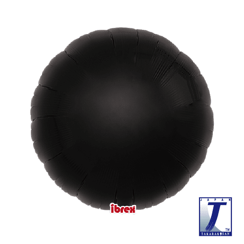 Black round foil balloons available in 14, 18 and 25 inch sizes.