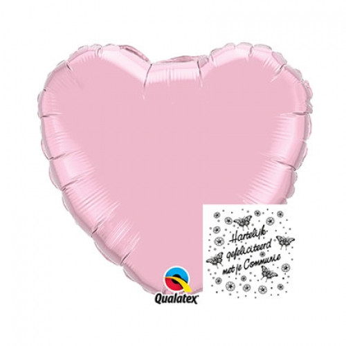 18 inch Pearl Pink heart foil balloon featuring a Communie Vlinders design