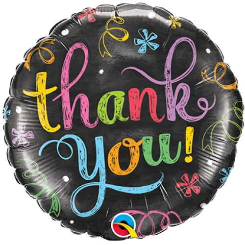 18 inch round foil balloon featuring a Thank You chalkboard design.