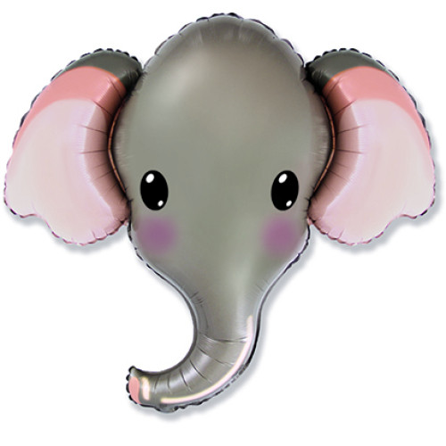 39 inch foil balloon featuring a grey elephant head design.