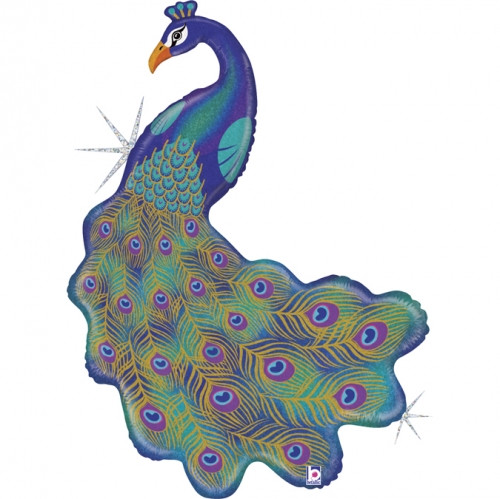 42 inch foil balloon featuring an elegant glitter peacock design.