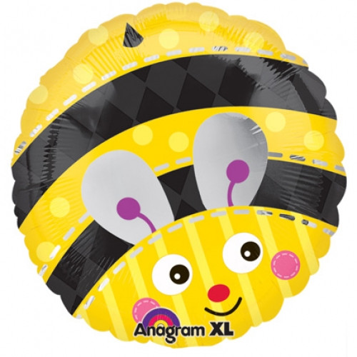18 inch round foil balloon featuring a cute bumble bee design.