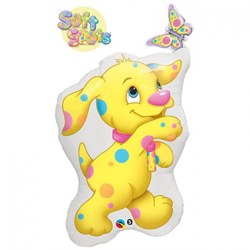 35 inch foil balloon featuring a playful Soft Spots design.
