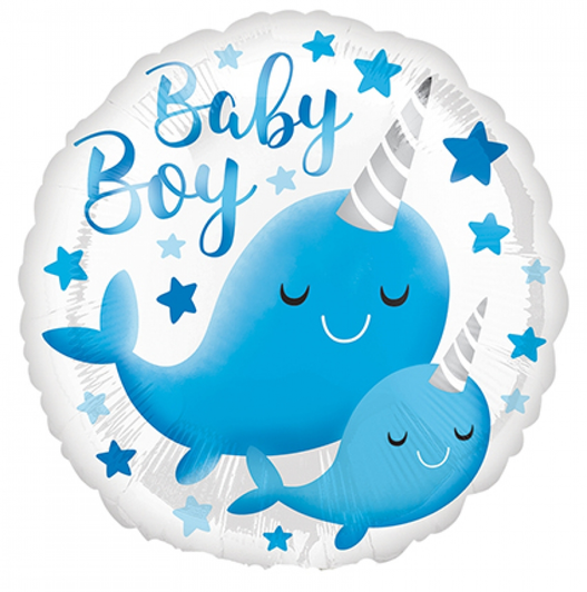 5 inch Micro foil balloon featuring a Narwhal Baby Boy design.