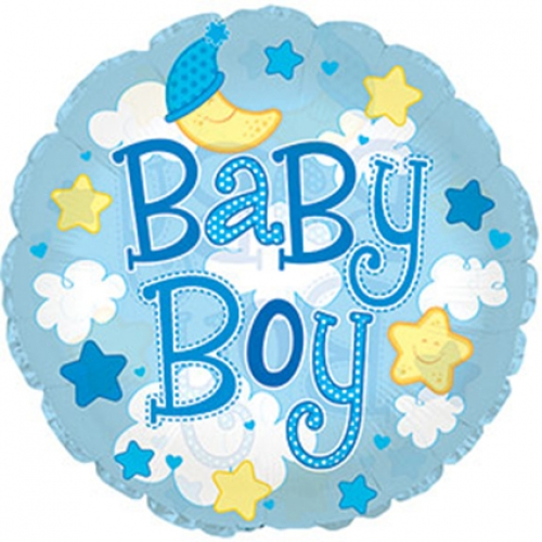 9 inch MiniFoil balloon featuring a Baby Boy Clouds design.