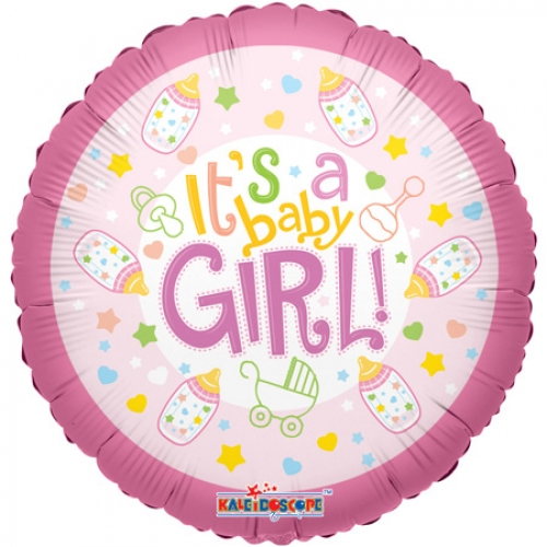 9 inch MiniFoil balloon featuring a Baby Bottle Girl design.