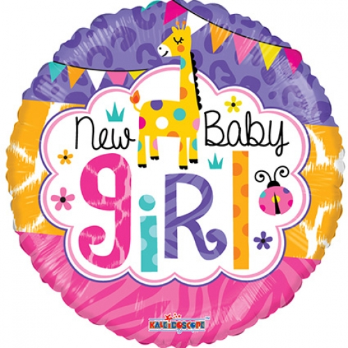 9 inch MiniFoil balloon featuring a colourful Baby Girl Jungle Gellibean design.