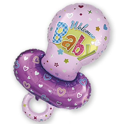 14 inch MiniFoil balloon featuring a pink Pacifier design.