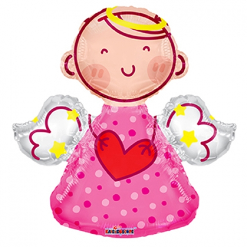 14 inch MiniFoil balloon featuring a pink angel design.