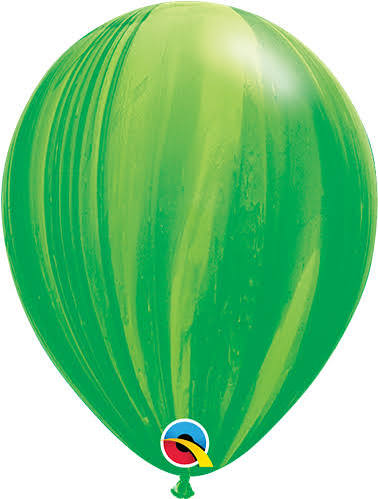SuperAgate Green Rainbow 11 inch round latex balloon featuring a distinctive green and multicoloured marbled swirl pattern.