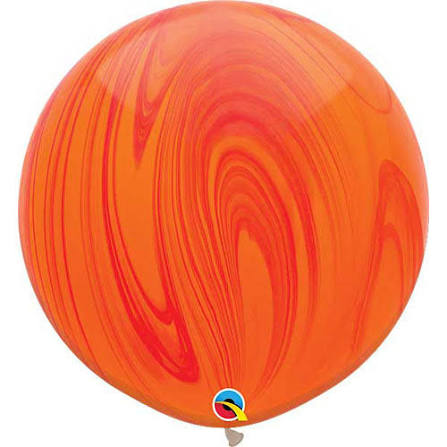 SuperAgate Red & Orange 36 inch round latex balloon featuring a distinctive red and orange marbled swirl pattern.