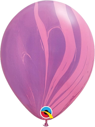 SuperAgate Pink Violet 11 inch round latex balloon featuring a distinctive pink and violet marbled swirl pattern.