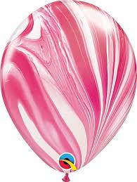 SuperAgate Red & White 11 inch round latex balloon featuring a distinctive red and white marbled swirl pattern.