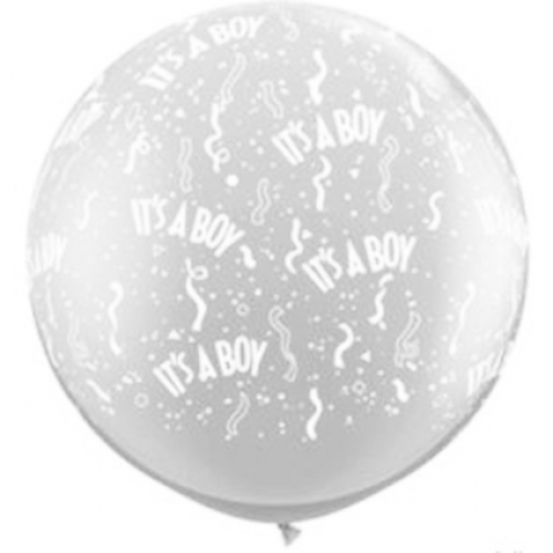 36 inch Diamond Clear printed latex balloons featuring an It's A Boy design.
