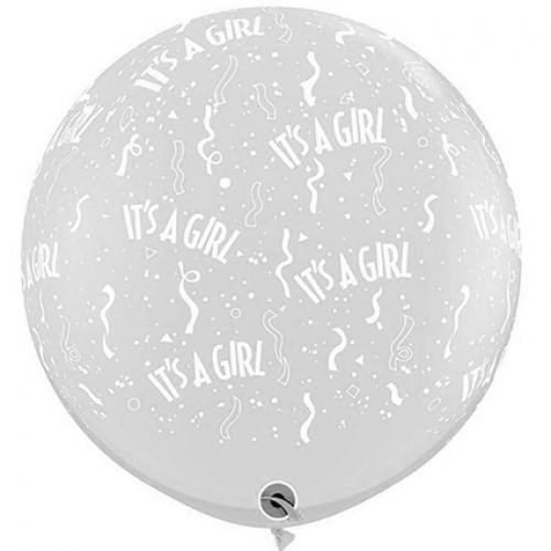 36 inch Diamond Clear printed latex balloons featuring an It's A Girl design.