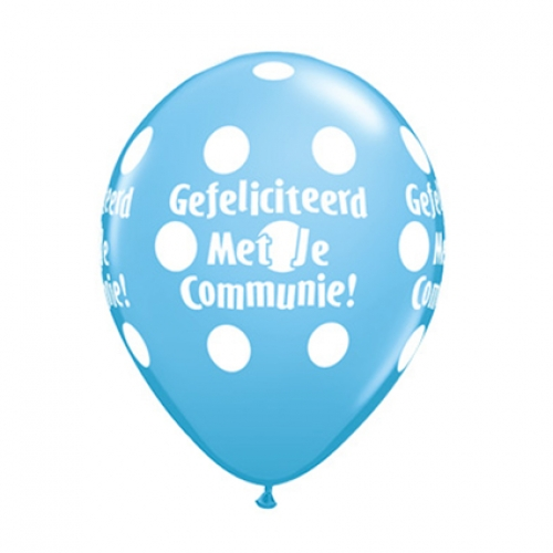 11 inch Robin's Egg Blue printed latex balloons featuring a Communie Big Polka Dots design.