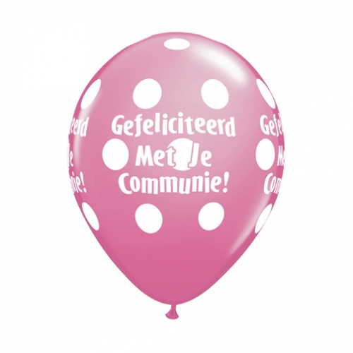11 inch Rose printed latex balloons featuring a Communie Big Polka Dots design.