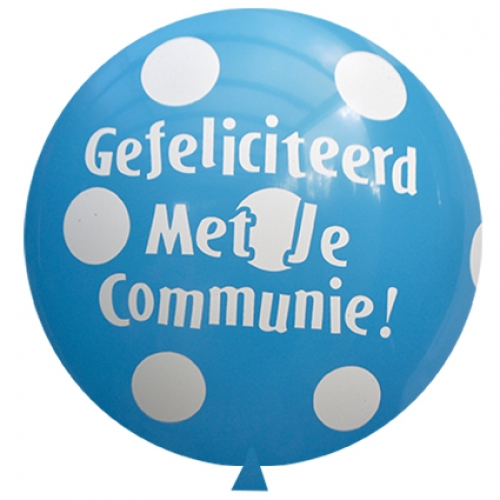 36 inch Robin's Egg Blue printed latex balloons featuring a Communion Big Polka Dots design.