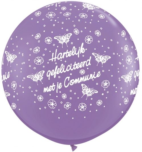 36 inch Spring Lilac printed latex balloons featuring a Communion Butterflies design.