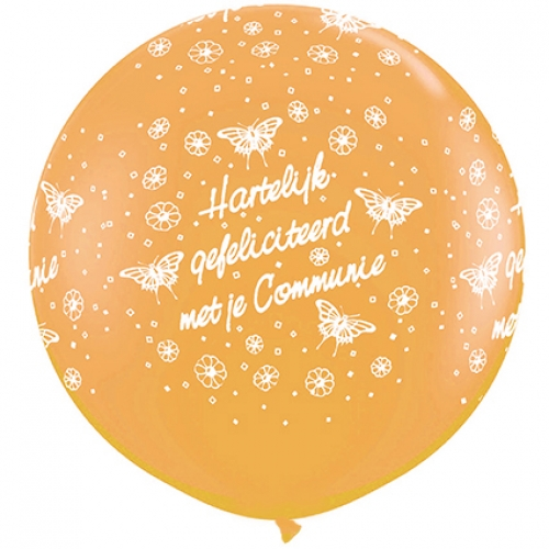 36 inch Gold printed latex balloons featuring a Communion Butterflies design.