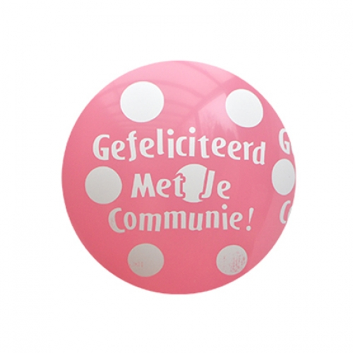 11 inch Rose printed latex balloons featuring a Communion Big Polka Dots design.