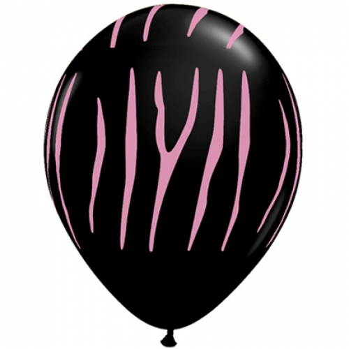 11 inch printed latex balloons featuring a bold Zebra Pink design.