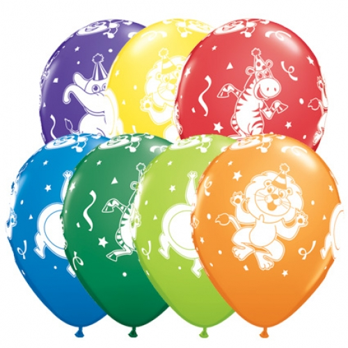 qualatex printed latex balloons party animals carnival assorted 11 inch all around print biodegradable natural latex 25 pack