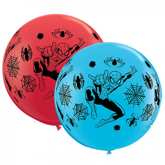 qualatex printed latex balloons marvel spiderman red and robins egg blue 36 inch all around print biodegradable natural latex 2 pack