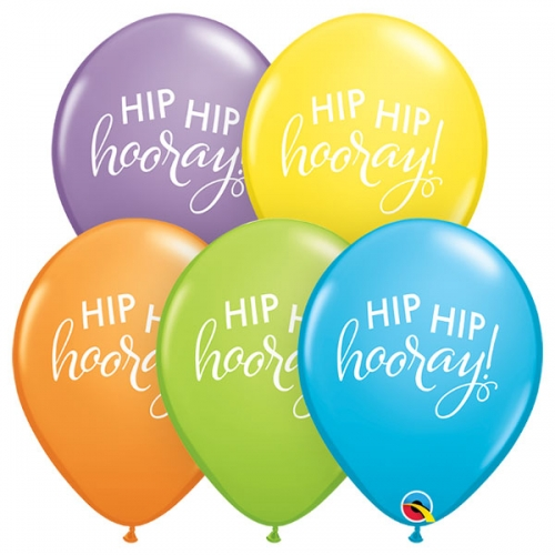 11 inch Pastel Assorted printed latex balloons featuring a Simply Hip Hip Hooray design.