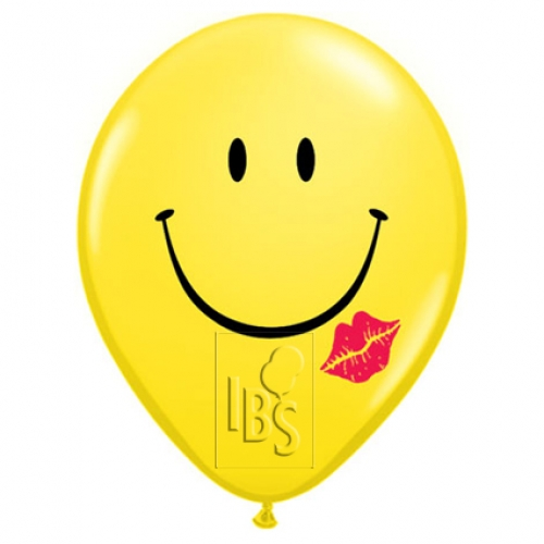 16 inch Yellow printed latex balloons featuring an A Smile & A Kiss design.