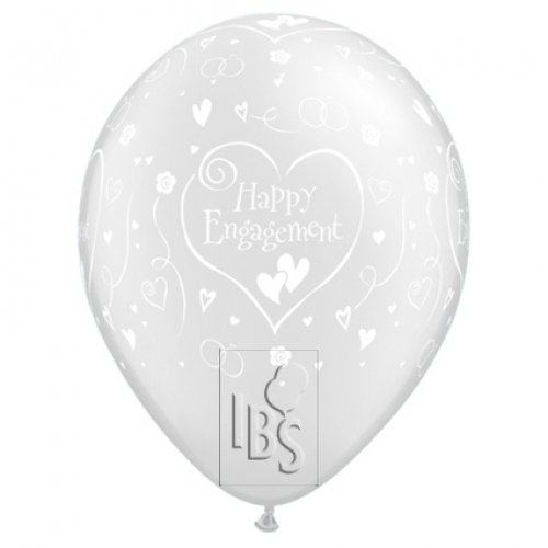 11 inch Diamond Clear printed latex balloons featuring an Engagement Hearts Around design.