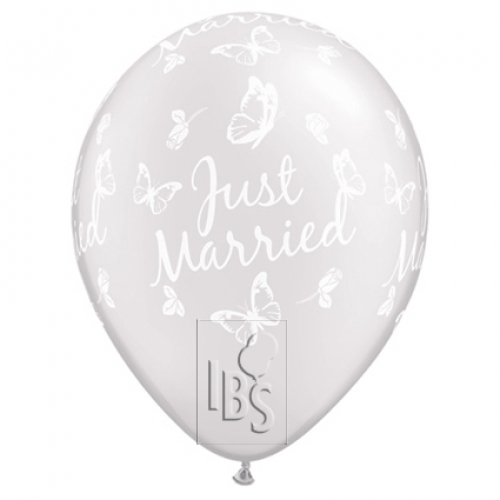 qualatex printed latex balloons just married butterflies pearl white 11 inch all around print biodegradable natural latex 25 pack