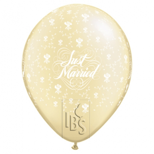 qualatex printed latex balloons just married flowers pearl ivory 11 inch all around print biodegradable natural latex 25 pack