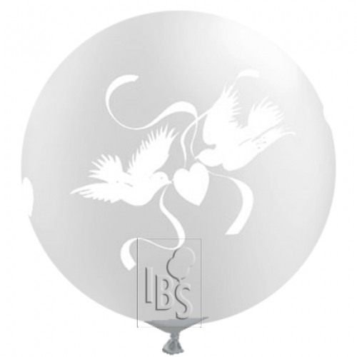 36 inch Diamond Clear printed latex balloons featuring a Love Doves design.