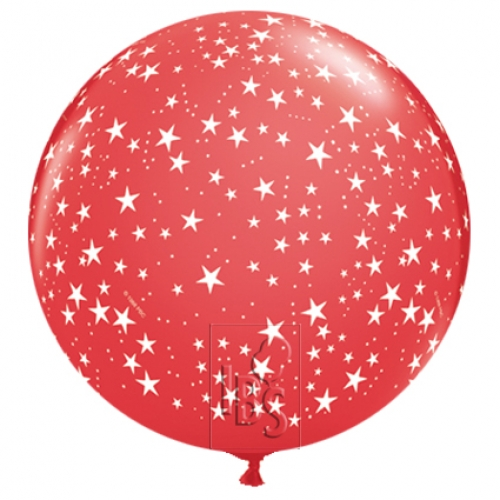 36 inch Ruby Red printed latex balloons featuring an all-around stars design.