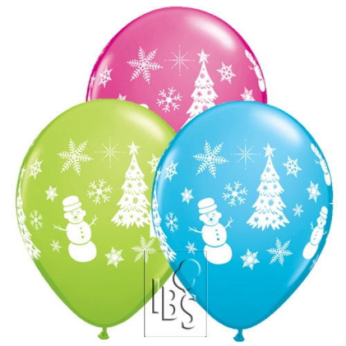 11 inch printed latex balloons featuring a colourful Festive Winter Scene design.