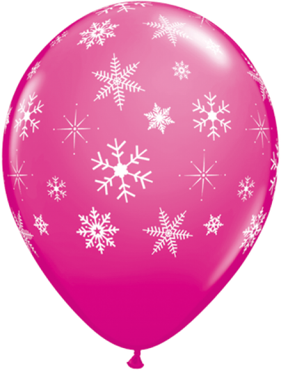 11 inch printed latex balloons featuring an all-around Snowflakes & Sparkles design.