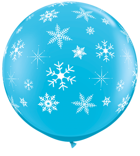 36 inch Robin's Egg Blue printed latex balloons featuring snowflakes and sparkles.