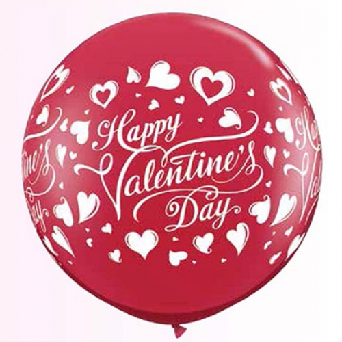 36 inch Ruby Red printed latex balloons featuring a Valentine’s Classic Hearts design.
