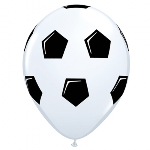 11 inch printed latex balloons featuring a classic black and white football design.