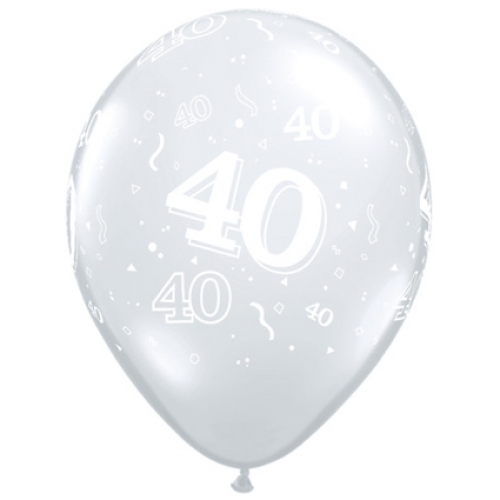 11 inch Diamond Clear printed latex balloons featuring the number 40.